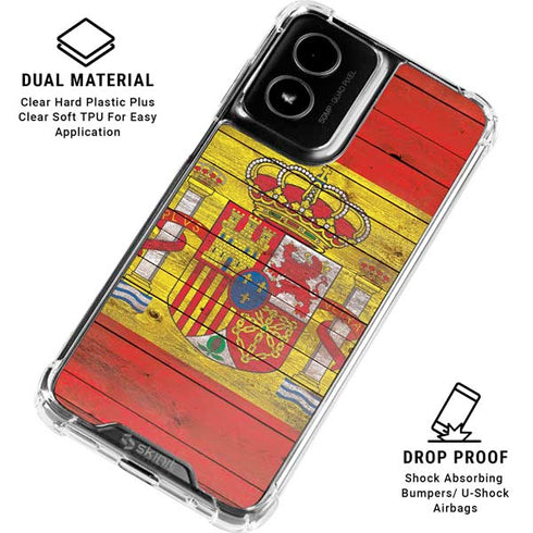 Spain Flag Dark Wood Moto G Power 5G (2024) Clear Case